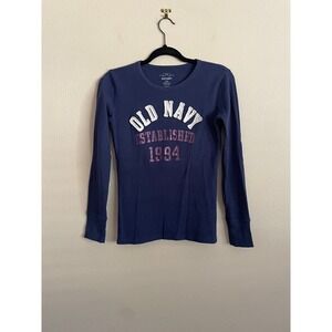 Y2K Old Navy Long Sleeve 90s‎ Graphic Thermal Shirt Spell Out Logo Preppy M